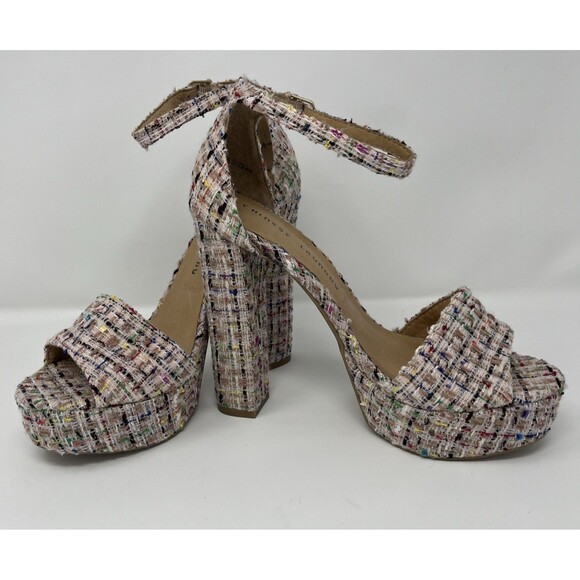 NWOT Chinese Laundry Womens Avenue Platform Heel Shoes Y2K Sz 8.5 Pink Tweed - Picture 2 of 16